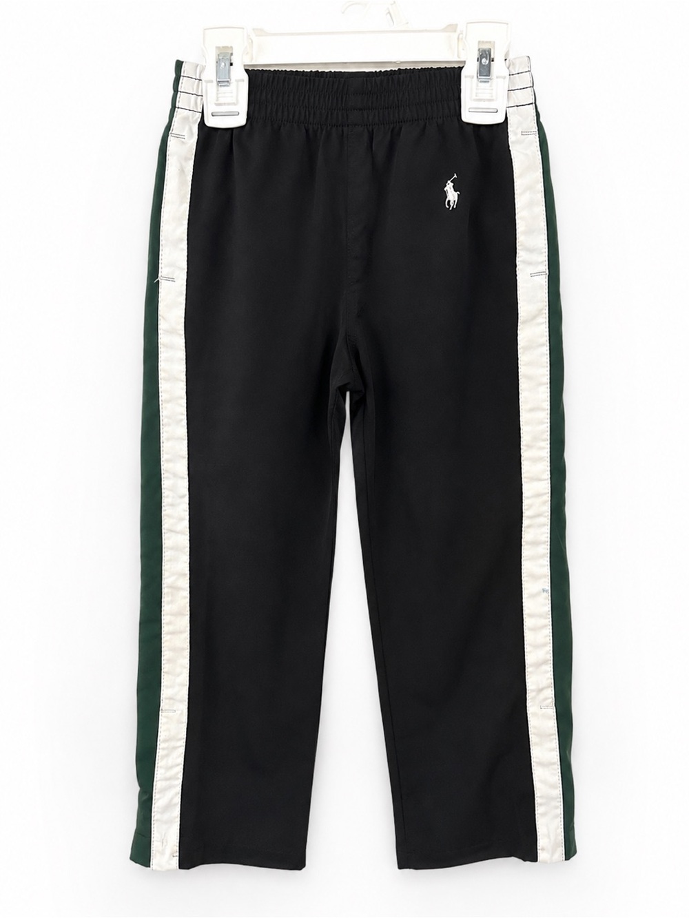 Polo by Ralph Lauren Black Track Pants with Green & White Side Stripes